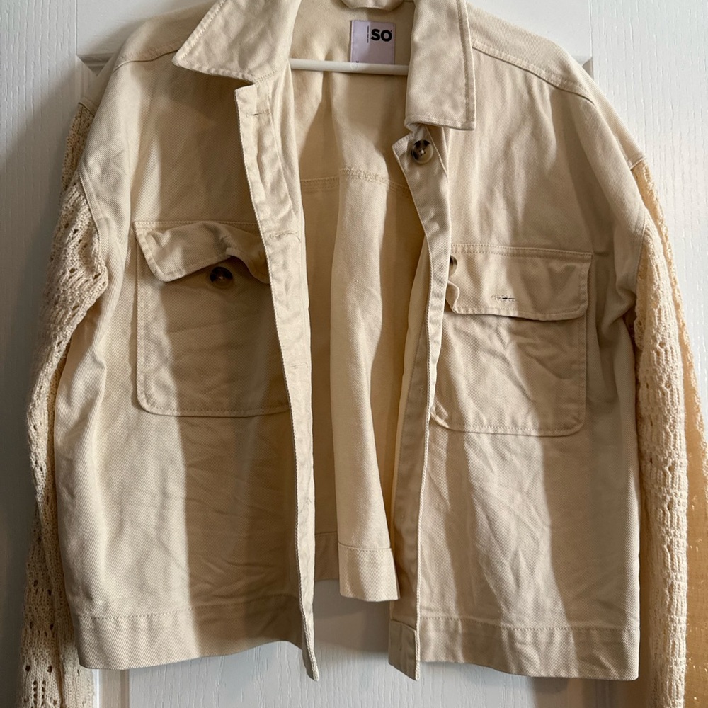 SO Cream Jean Jacket with Lace Sleeves